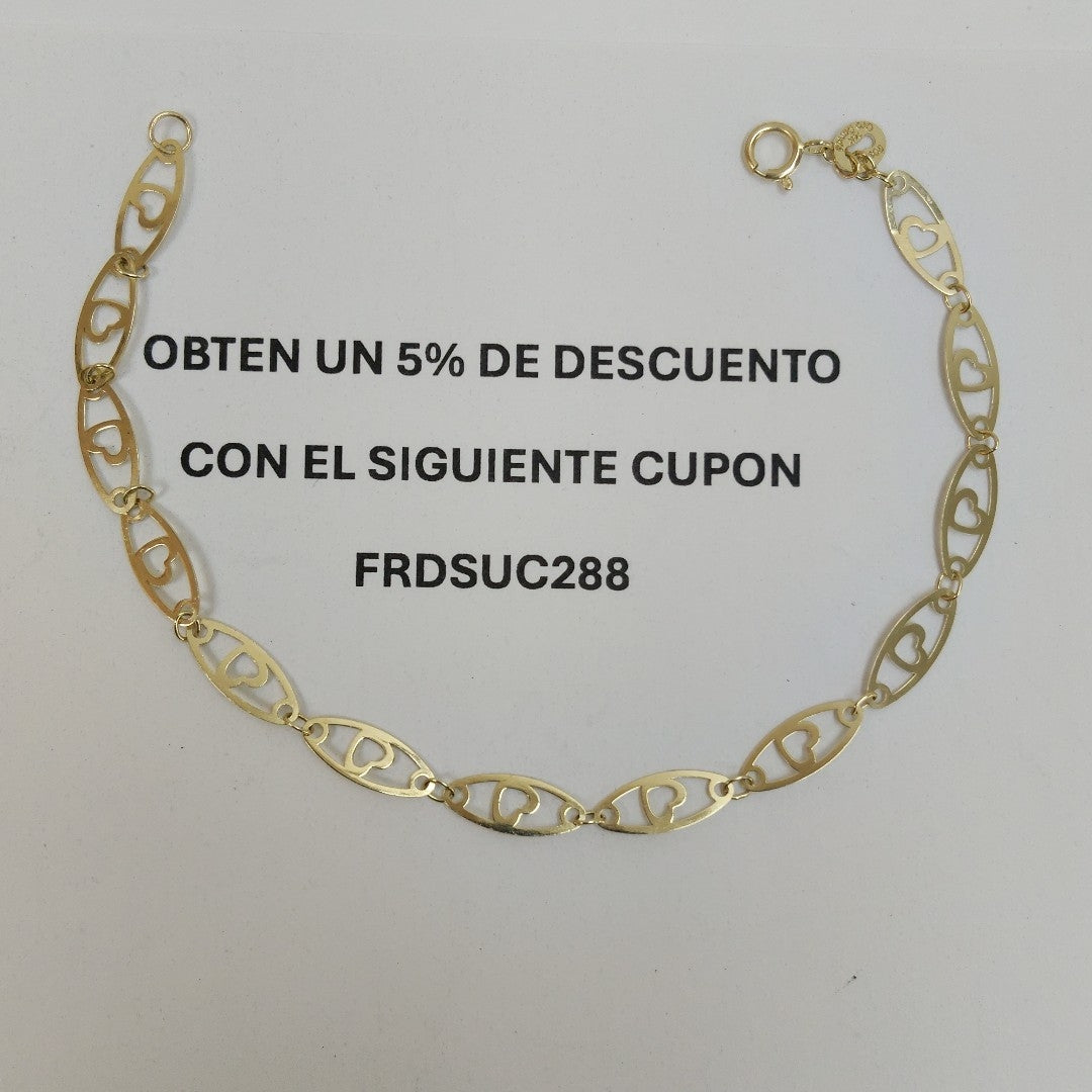 PULSERA TEJIDO ESPECIAL CON CORAZON 14K 18 CM 1.4 GR (NUEVO)