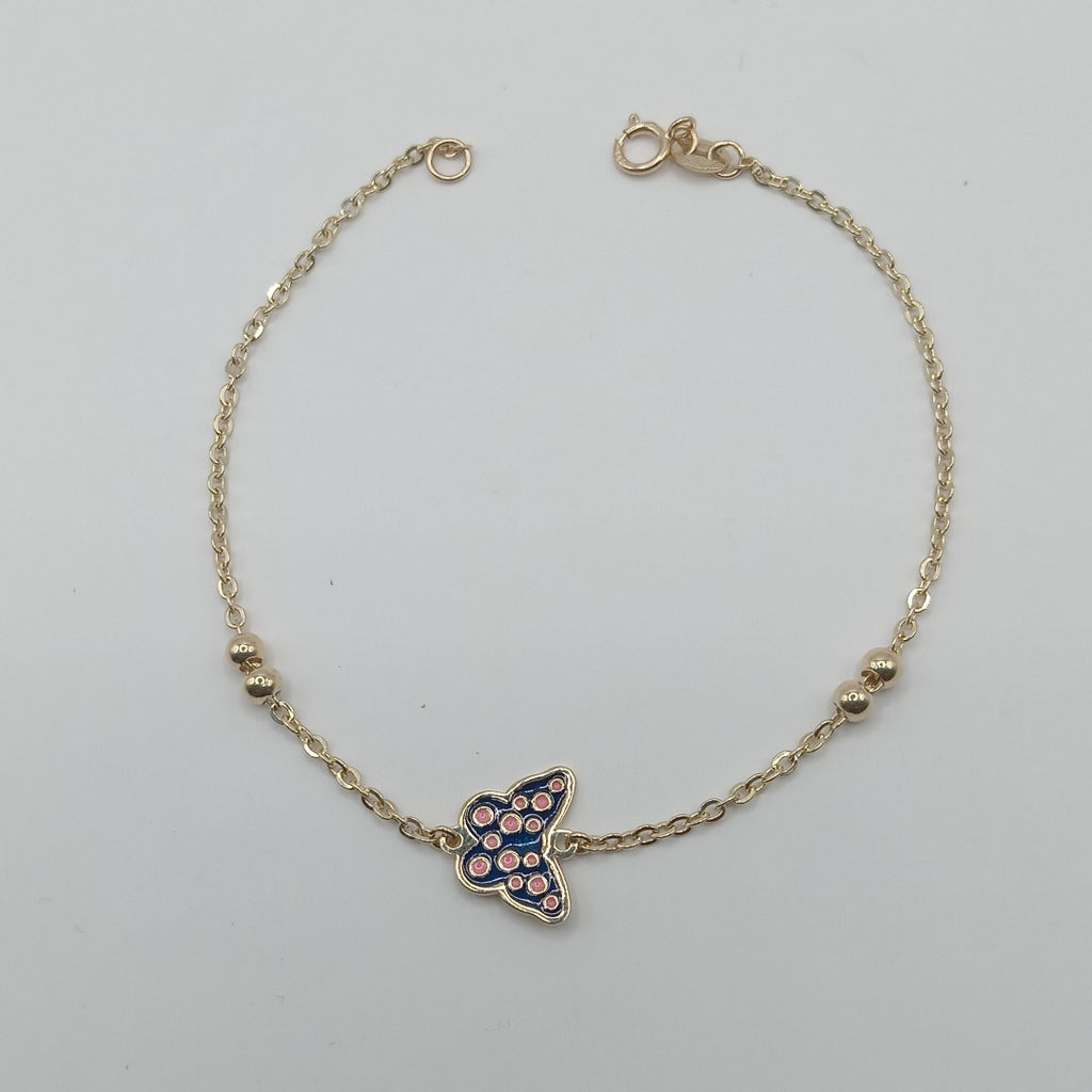 PULSERA TEJIDO ESPECIAL MARIPOSA CON ESMALTE 14K 18 CM 1.8 GR (NUEVO)