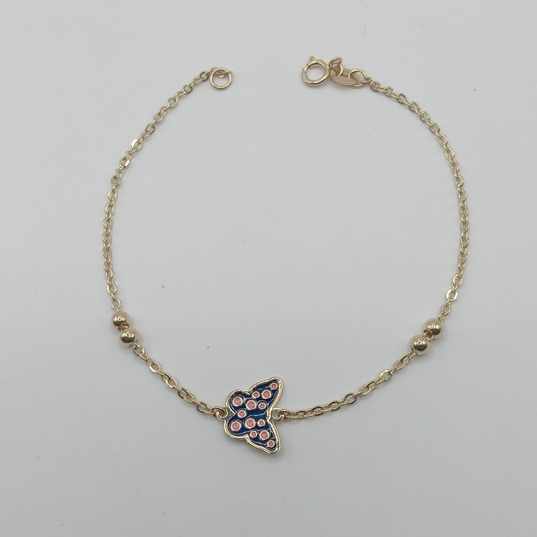 PULSERA TEJIDO ESPECIAL MARIPOSA CON ESMALTE 14K 18 CM 1.8 GR (NUEVO)