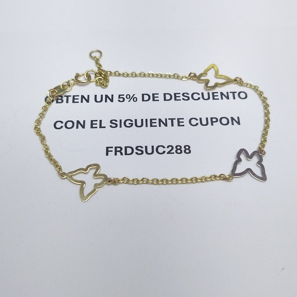 PULSERA ESPECIAL C MARIPOSAS 14K 18 CM 1.7 GR (NUEVO)