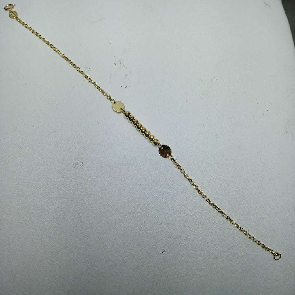 PULSERA TEJIDO ESPECIAL CON BOLITAS 14K 18 CM 1.8 GR (NUEVO)