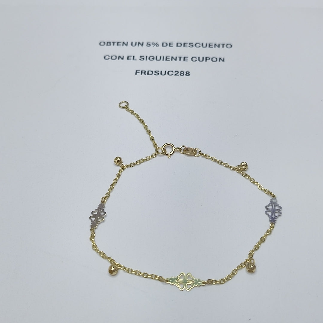 PULSERA ESPECIAL CON TREBOL 14K 18 CM 1.8 GR (NUEVO)