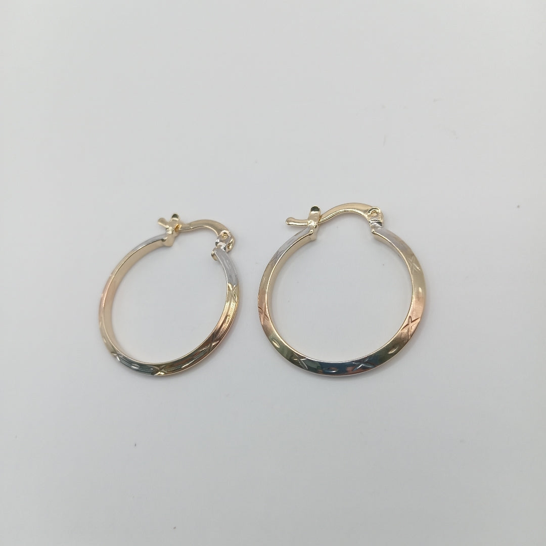 ARETES TEJIDO ARRACADAS BISELADAS COMBINADAS 14K 1.4 GR (NUEVO)