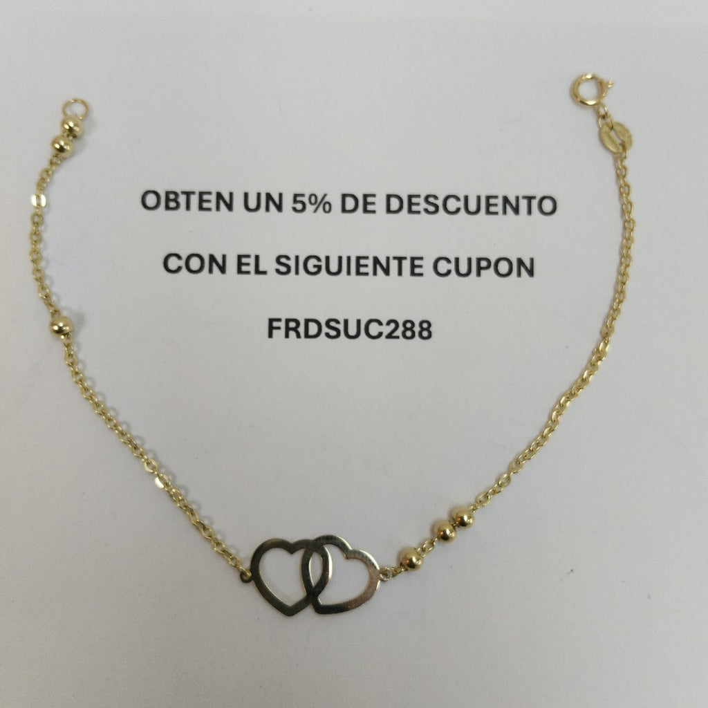 PULSERA TEJIDO ESPECIAL C CORAZONES 14K 18 CM 1.6 GR (NUEVO)