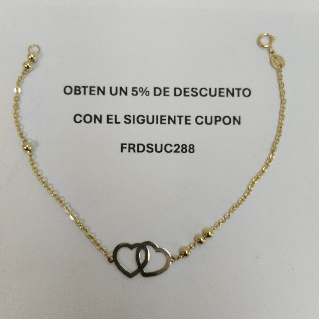 PULSERA TEJIDO ESPECIAL C CORAZONES 14K 18 CM 1.6 GR (NUEVO)