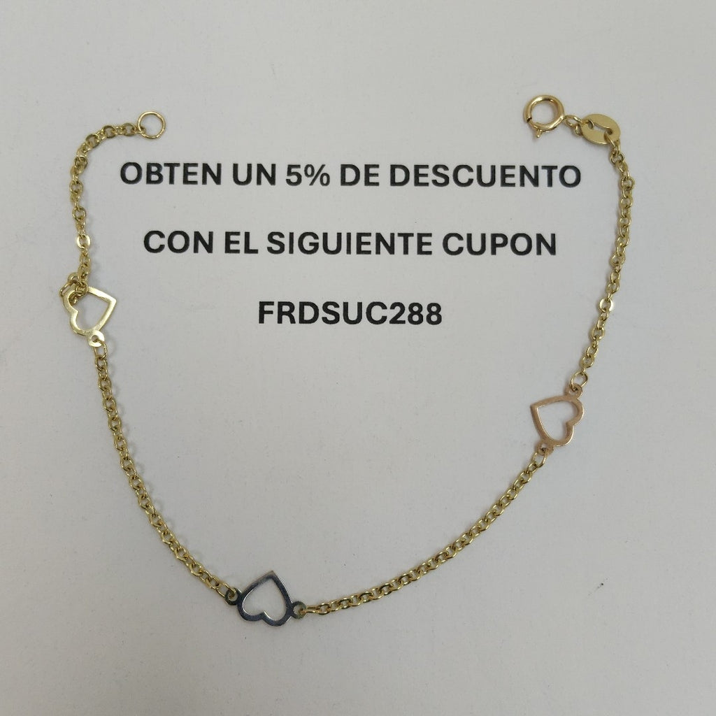 PULSERA ESPECIAL CON CORAZONES 14K 18 CM 1.3 GR (NUEVO)