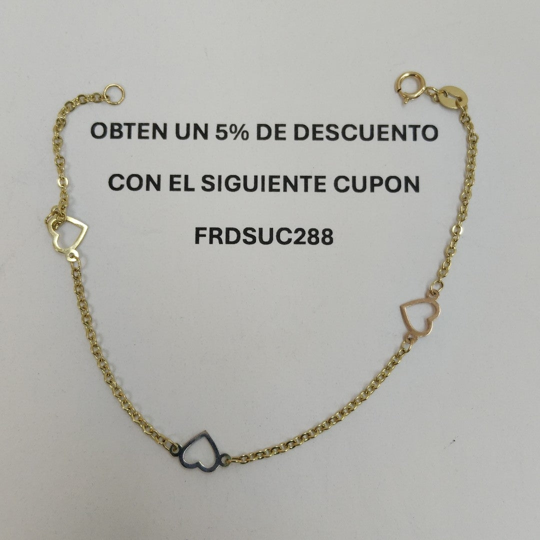 PULSERA ESPECIAL CON CORAZONES 14K 18 CM 1.3 GR (NUEVO)