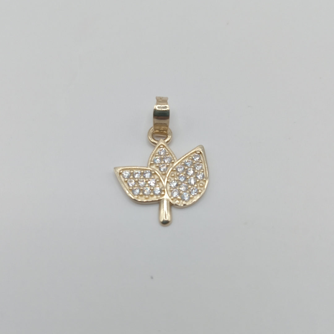 DIJE TEJIDO HOJAS CON CIRCONIAS 14K 1 GR (NUEVO)