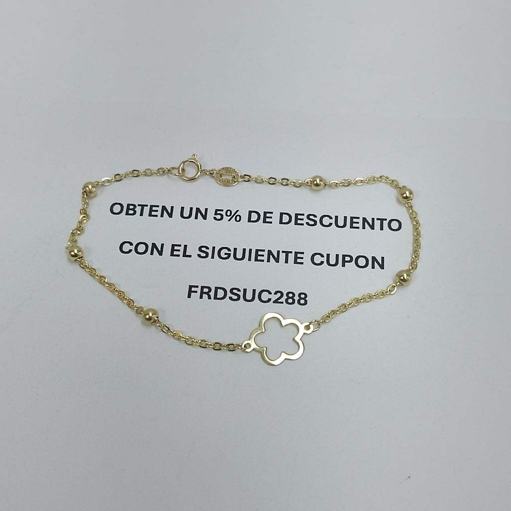 PULSERA TEJIDO ESPECIAL CON FLOR 14K 18 CM 1.6 GR (NUEVO)