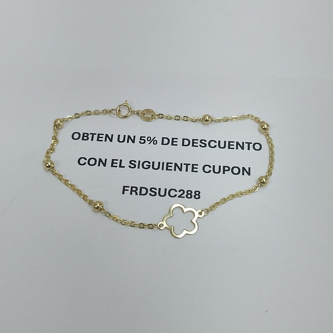 PULSERA TEJIDO ESPECIAL CON FLOR 14K 18 CM 1.6 GR (NUEVO)