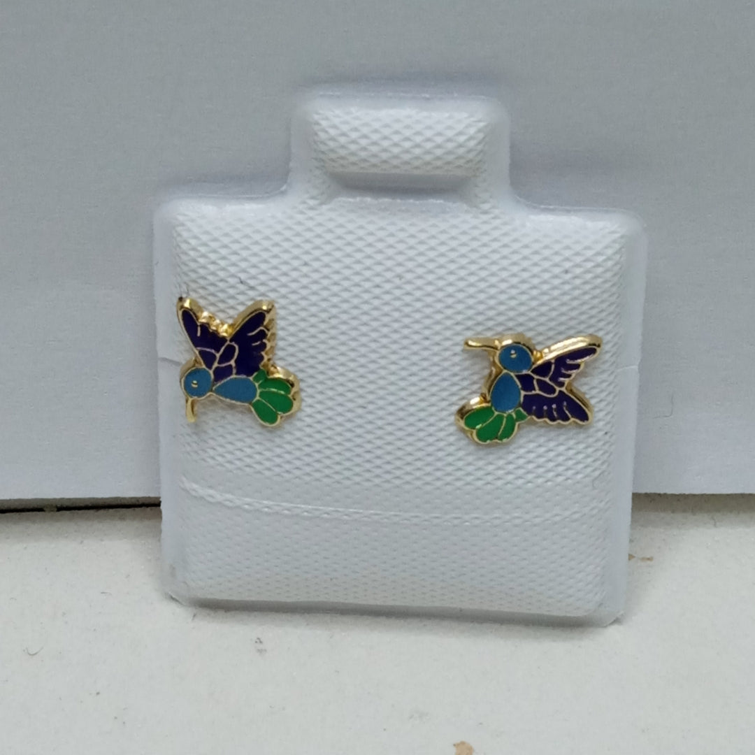 BROQUELES BROQUEL FIG COLIBRI ESMALTE AZUL 14K 0.2138 GR (NUEVO)