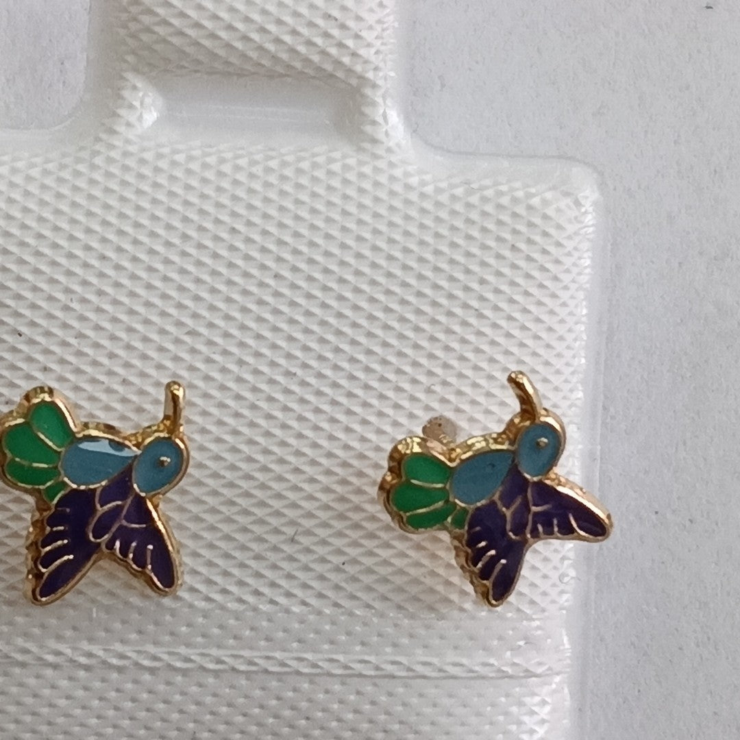 BROQUELES BROQUEL FIG COLIBRI ESMALTE AZUL 14K 0.2138 GR (NUEVO)
