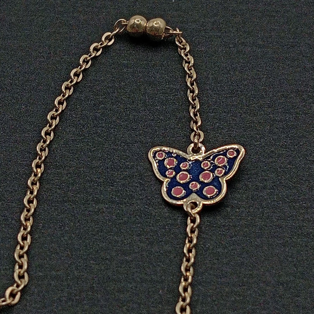 PULSERA TEJIDO ESPECIAL MARIPOSA CON ESMALTE 14K 18 CM 1.9 GR (NUEVO)