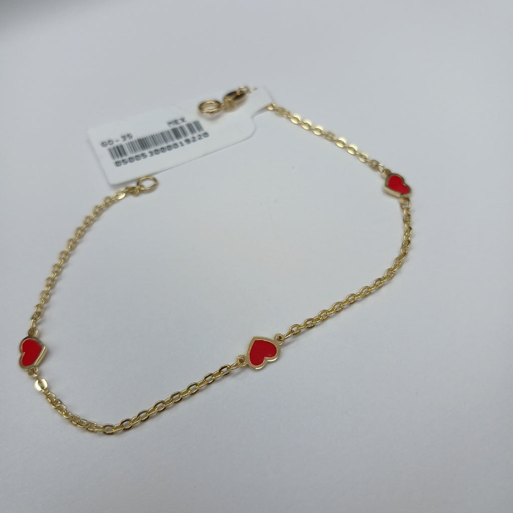 PULSERA ESPECIAL CON CORAZONES 14K 18 CM 1.4 GR (NUEVO)
