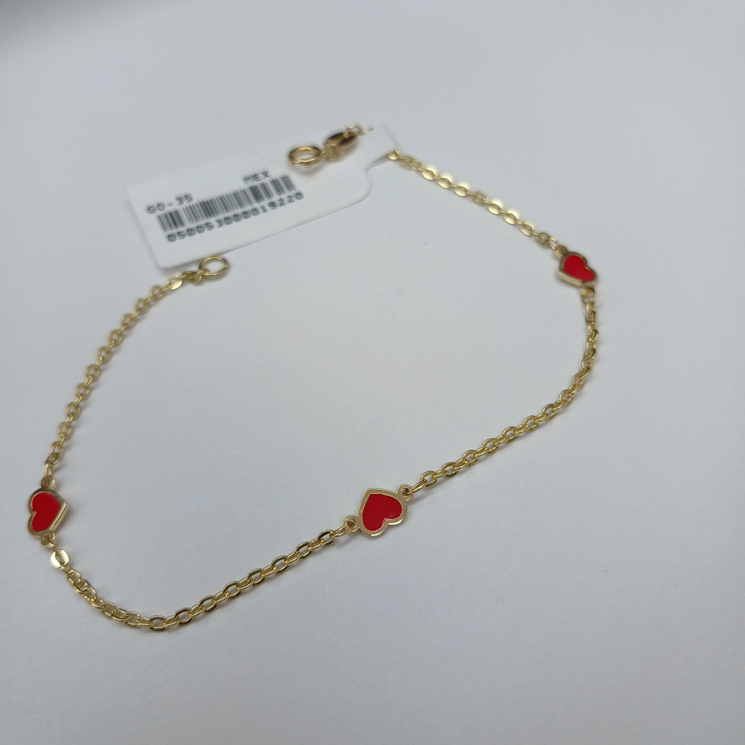 PULSERA ESPECIAL CON CORAZONES 14K 18 CM 1.4 GR (NUEVO)