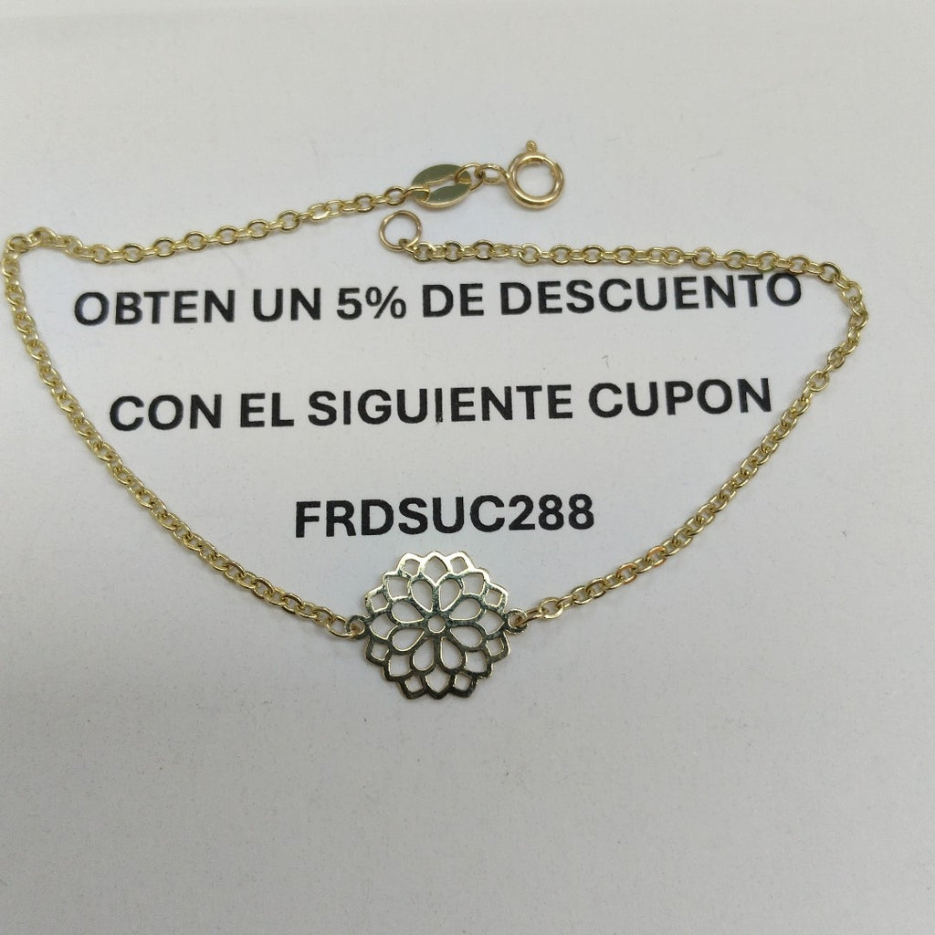 PULSERA TEJIDO ESPECIAL CON MANDALA 14K 18 CM 1.3 GR (NUEVO)