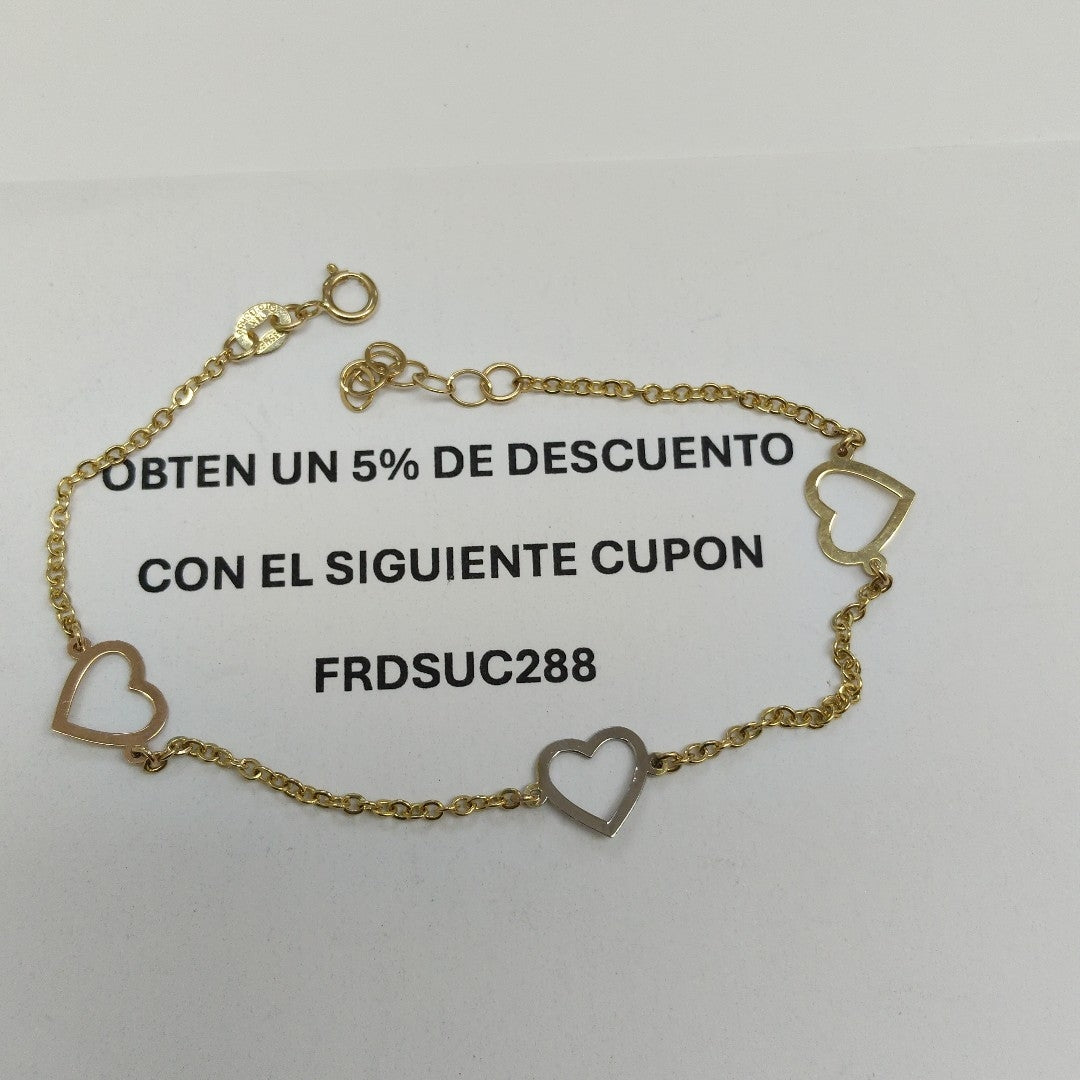 PULSERA ESPECIAL CON CORAZONES CONBINADOS 14K 18 CM 1.6 GR (NUEVO)