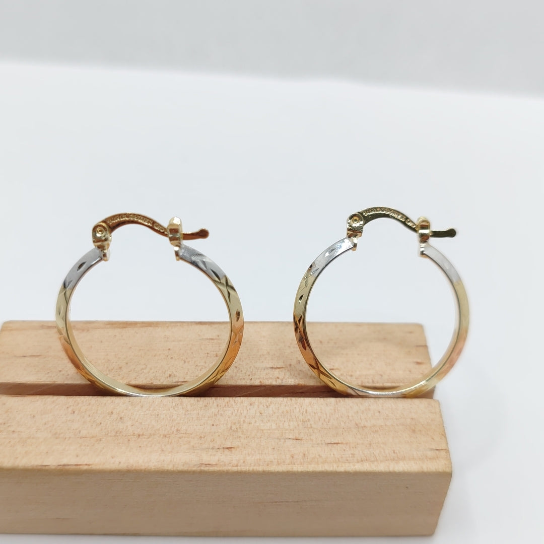 ARETES TEJIDO ARRACADAS BISELADAS COMBINADAS 14K 1.4 GR (NUEVO)