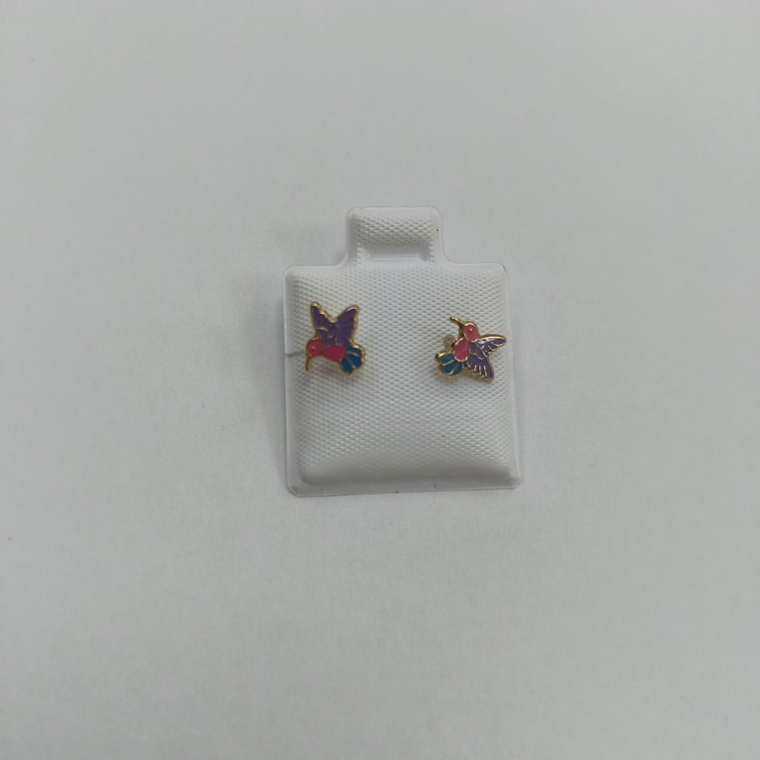 BROQUELES BROQUEL FIG COLIBRI ESMALTE ROSA 14K 0.2138 GR (NUEVO)
