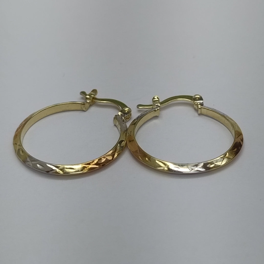 ARETES TEJIDO ARRACADAS BISELADAS COMBINADAS 14K 1.3 GR (NUEVO)