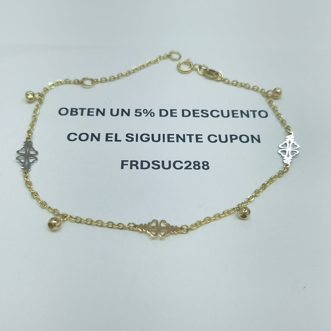 PULSERA ESPECIAL CON TREBOL 14K 18 CM 1.9 GR (NUEVO)