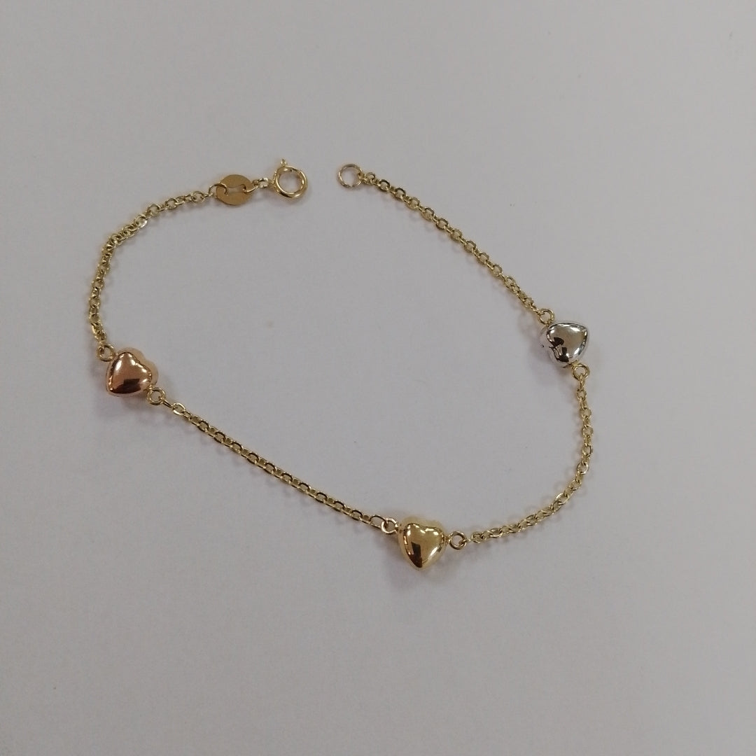 PULSERA ESP CON CORAZONES COMBINADOS 14K 18 CM 1.6 GR (NUEVO)