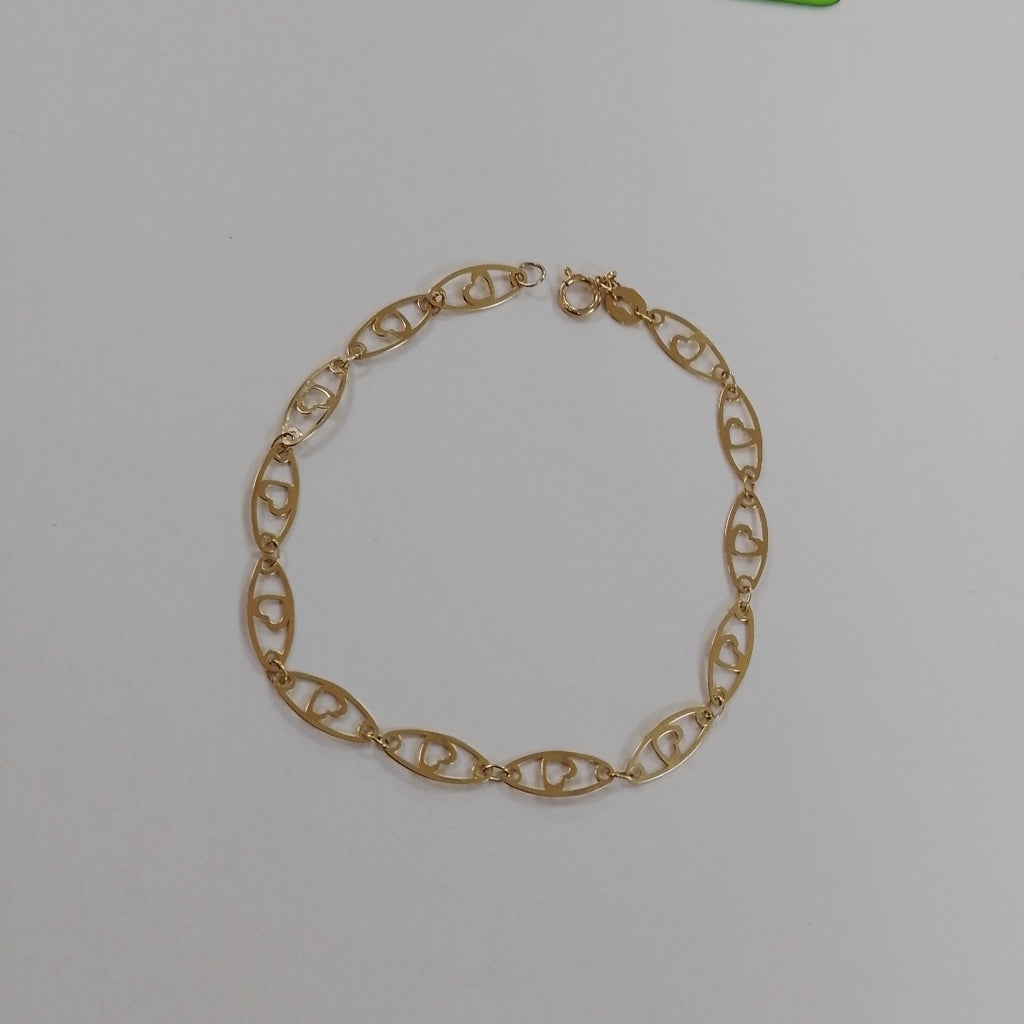 PULSERA TEJIDO ESPECIAL CON CORAZON 14K 18 CM 1.3 GR (NUEVO)