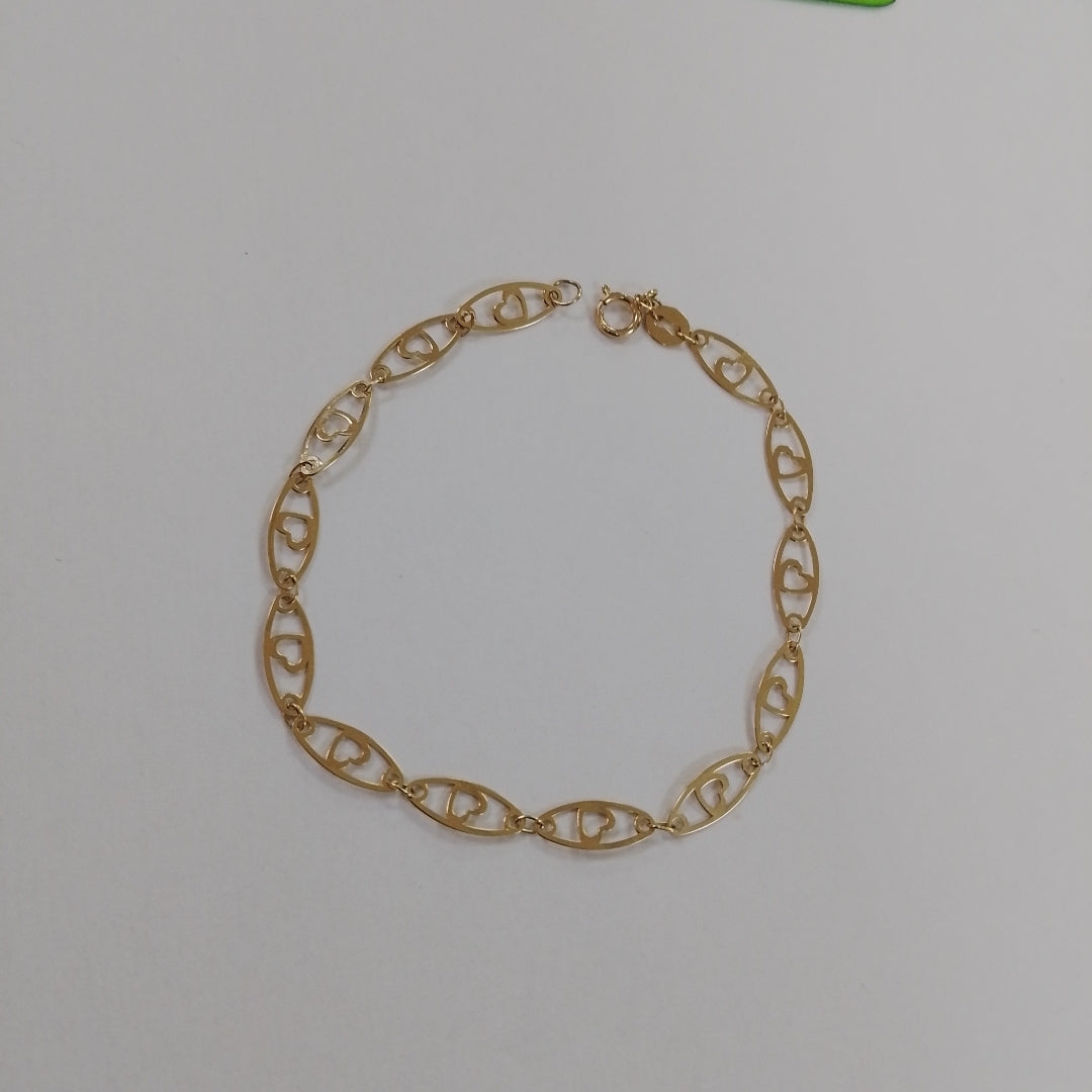 PULSERA TEJIDO ESPECIAL CON CORAZON 14K 18 CM 1.3 GR (NUEVO)