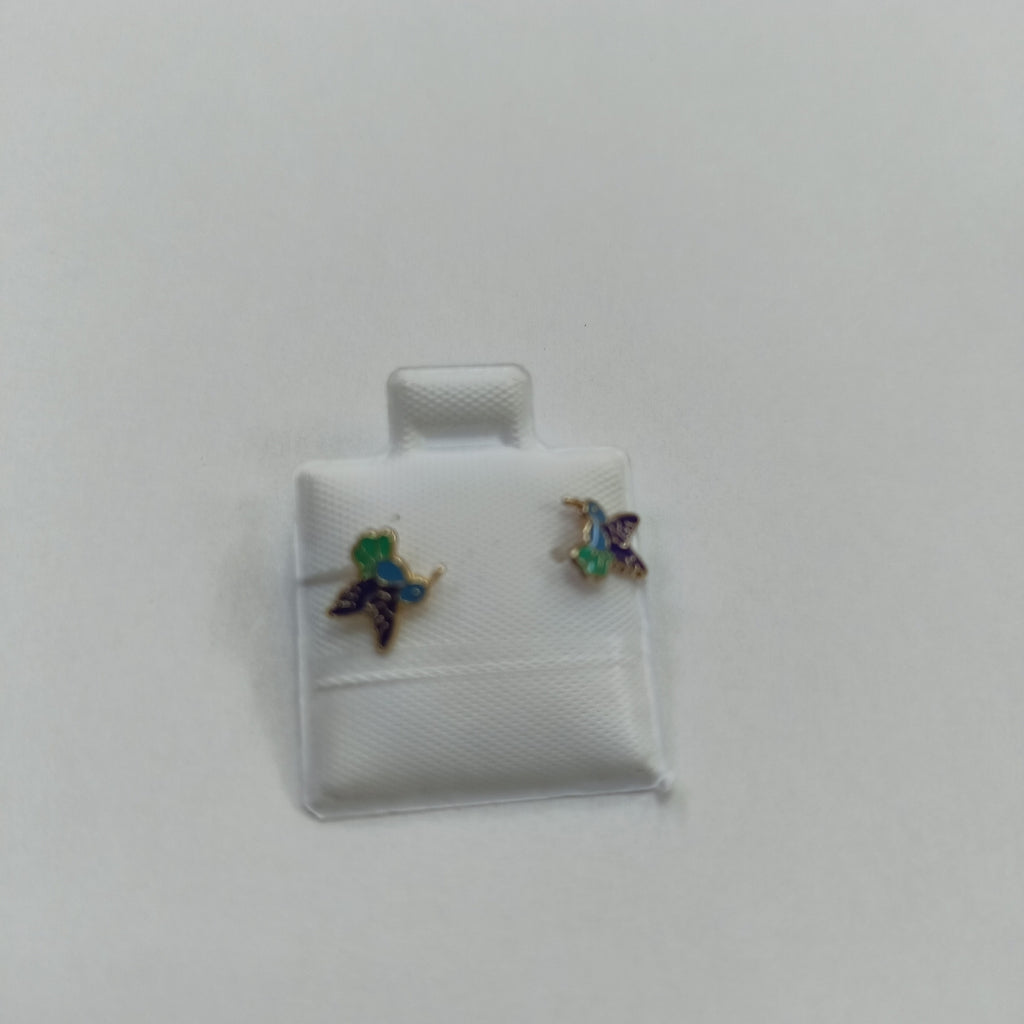 BROQUELES BROQUEL FIG COLIBRI ESMALTE AZUL 14K 0.2138 GR (NUEVO)