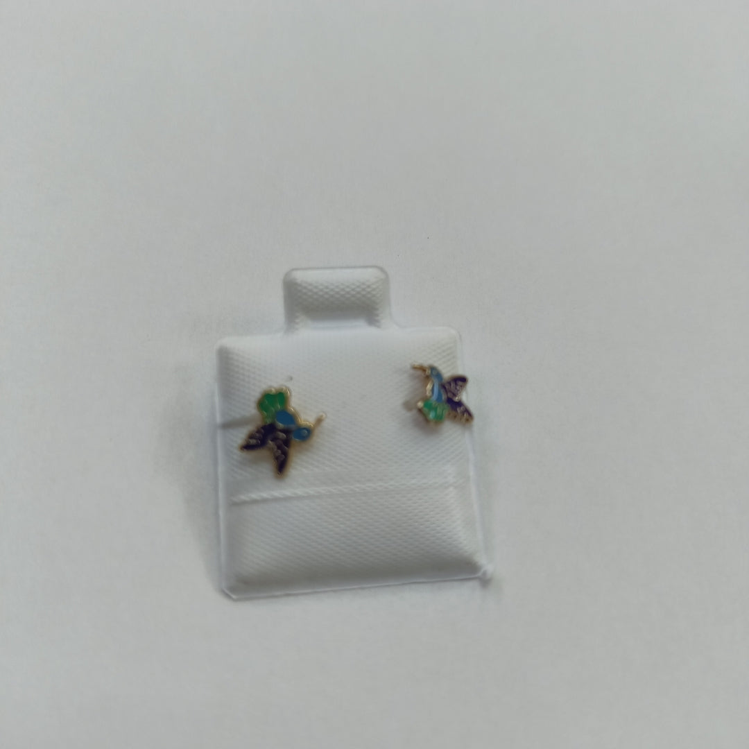 BROQUELES BROQUEL FIG COLIBRI ESMALTE AZUL 14K 0.2138 GR (NUEVO)