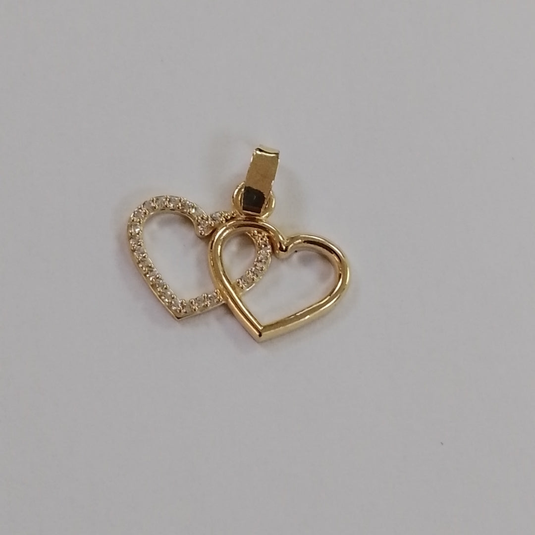 DIJE TEJIDO DOS CORAZONES CON CIRCONIAS 14K 1.5 GR (NUEVO)