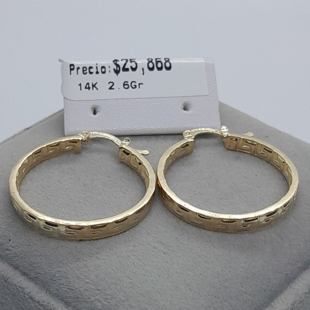 ARETES TEJIDO ARRACADA CON GRECAS 14K 2.6 GR (NUEVO)