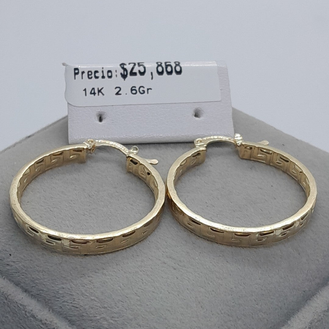 ARETES TEJIDO ARRACADA CON GRECAS 14K 2.6 GR (NUEVO)