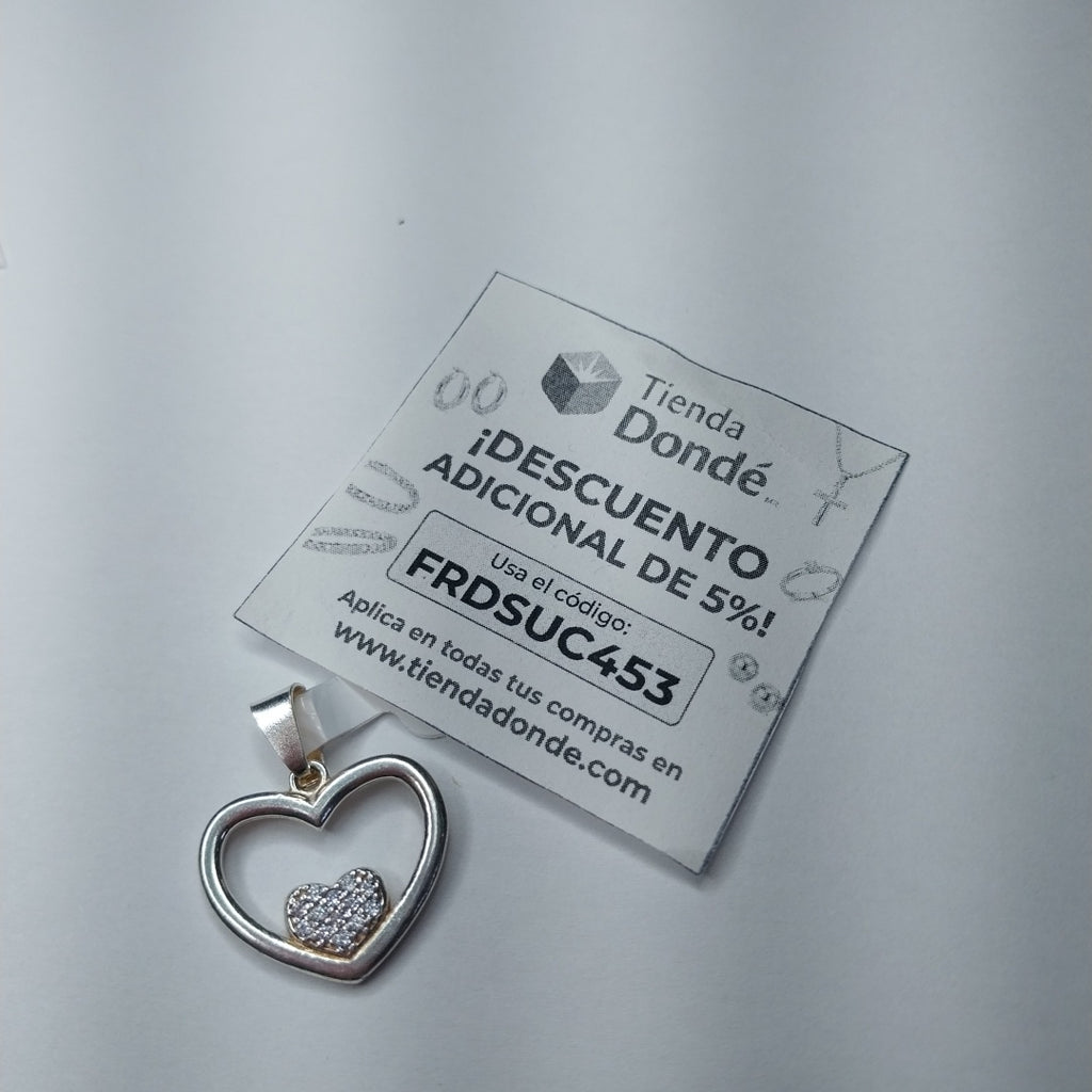 DIJE CORAZON C/CIRCONIAS PLATA .925 2.6 GR (NUEVO)