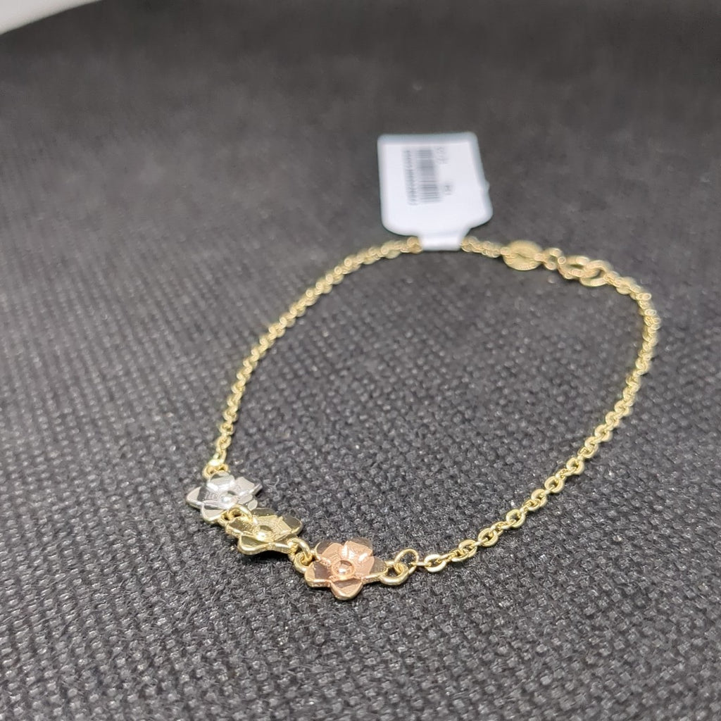 PULSERA TEJIDO ESPECIAL FIG FLORES 14K 18 CM 2.1 GR (NUEVO)