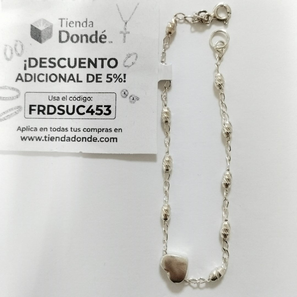 PULSERA TEJIDO CORAZON PLATA .925 18 CM 3.4 GR (NUEVO)