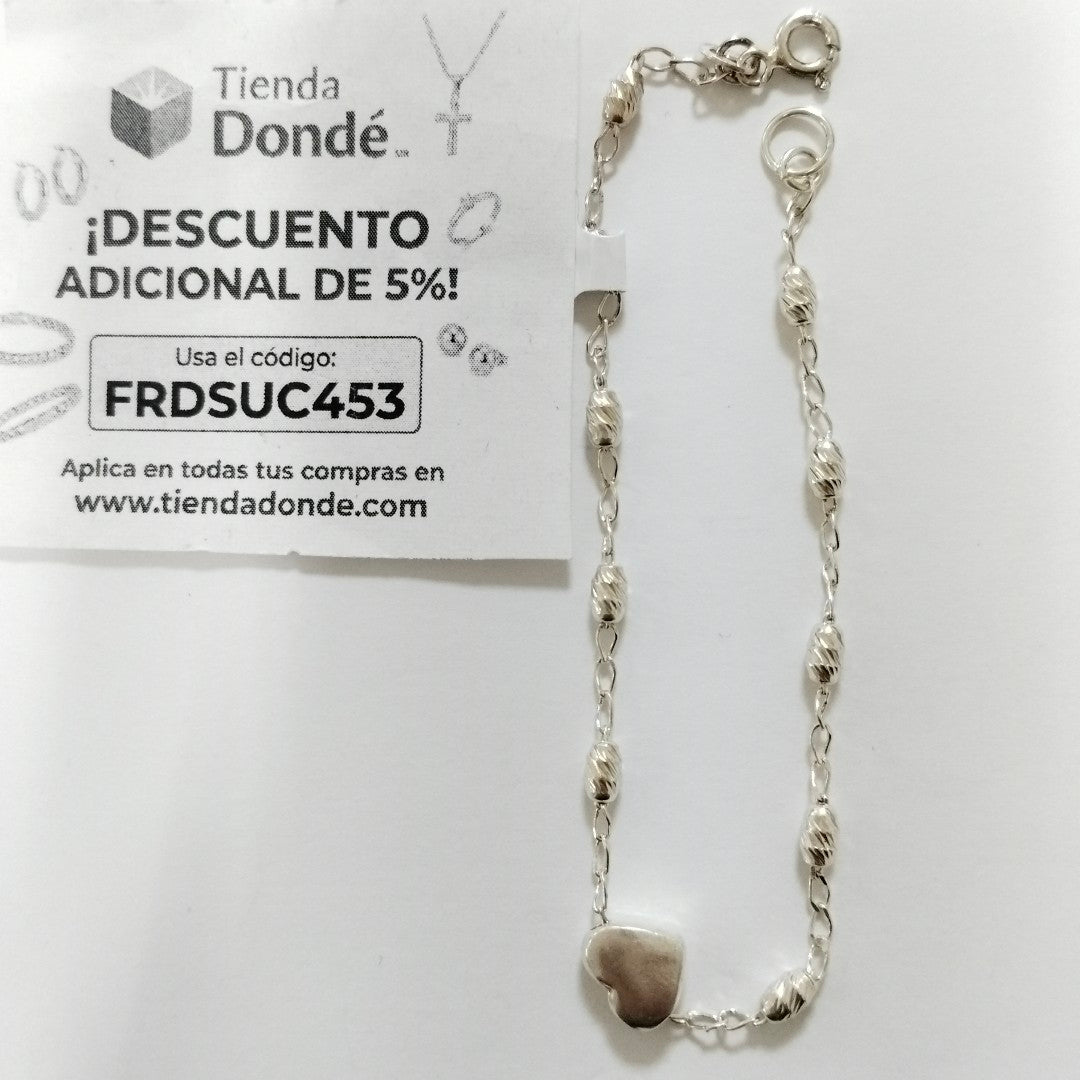 PULSERA TEJIDO CORAZON PLATA .925 18 CM 3.4 GR (NUEVO)