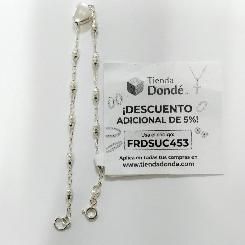 PULSERA TEJIDO CORAZON PLATA .925 18 CM 3.4 GR (NUEVO)