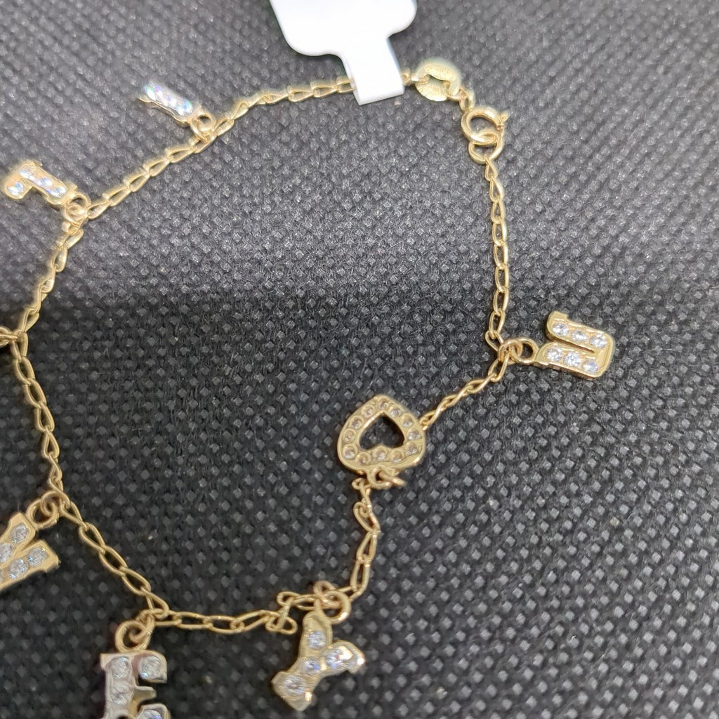 PULSERA ESPECIAL CON DIJES Y CIRCONIAS 14K 18 CM 3.3 GR (NUEVO)
