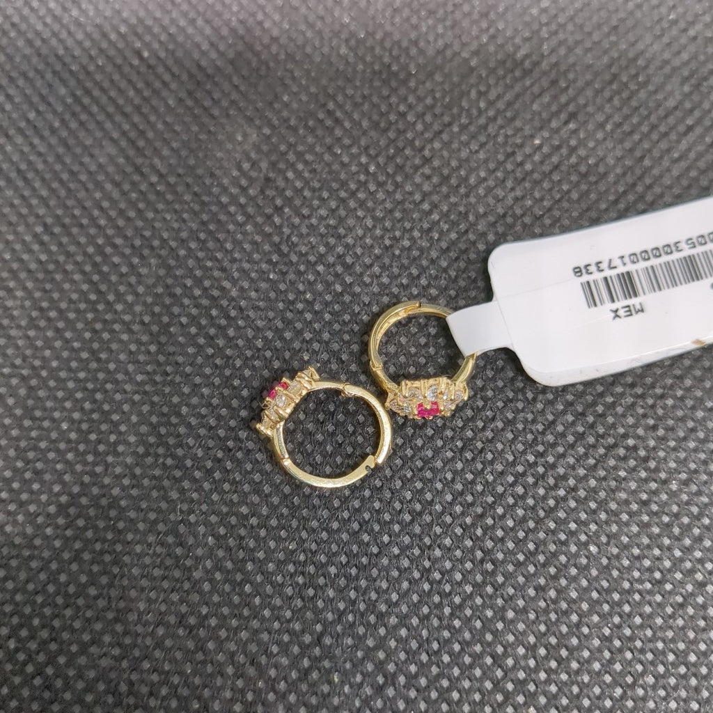 ARETES HUGGIES CON CIRCONIAS Y PIEDRA DE COLOR 14K 1.8 GR (NUEVO)