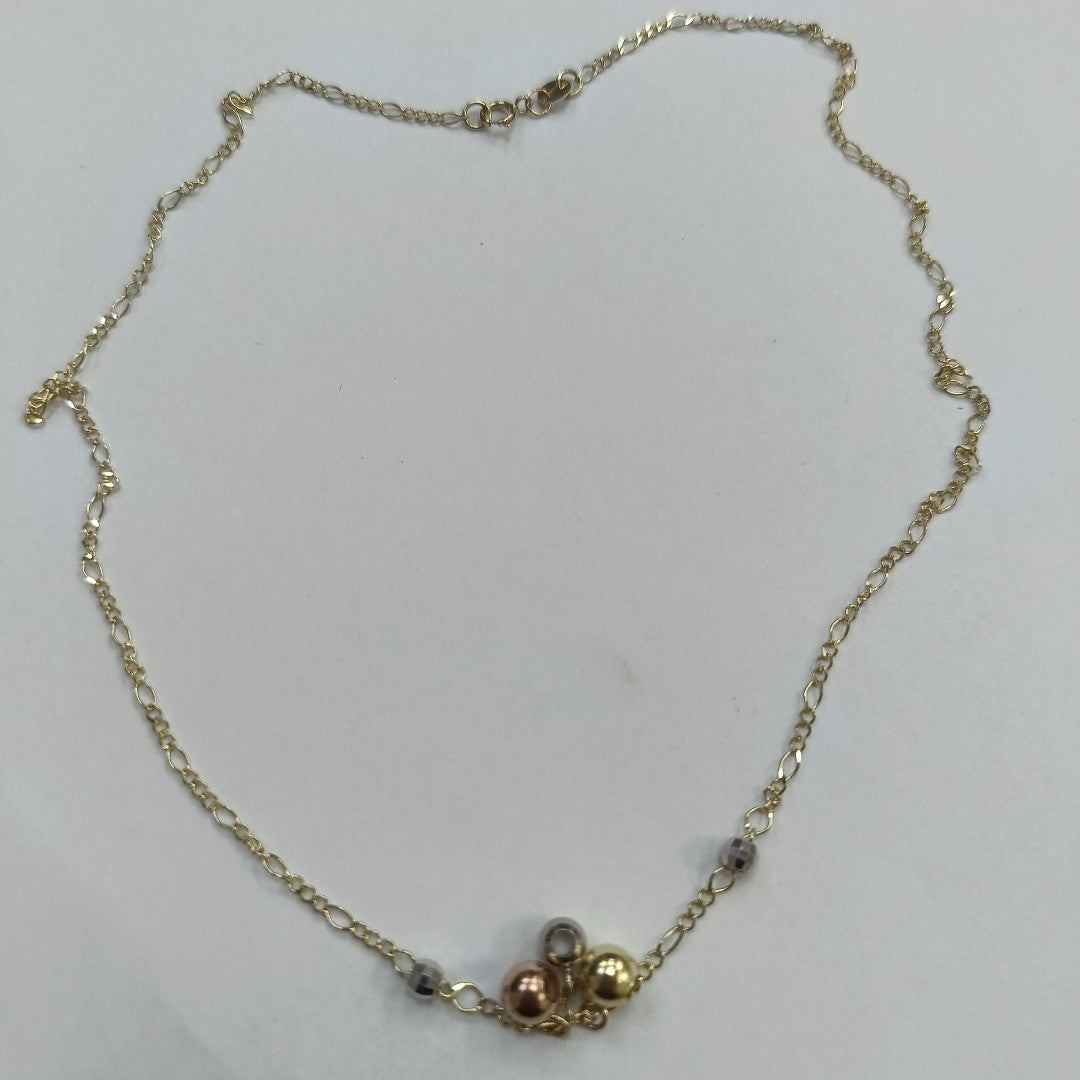 CADENA GARGANTILLA 3X1 CON ESFERAS COMBINADAS 14K 45 CM 3.1 GR (NUEVO)