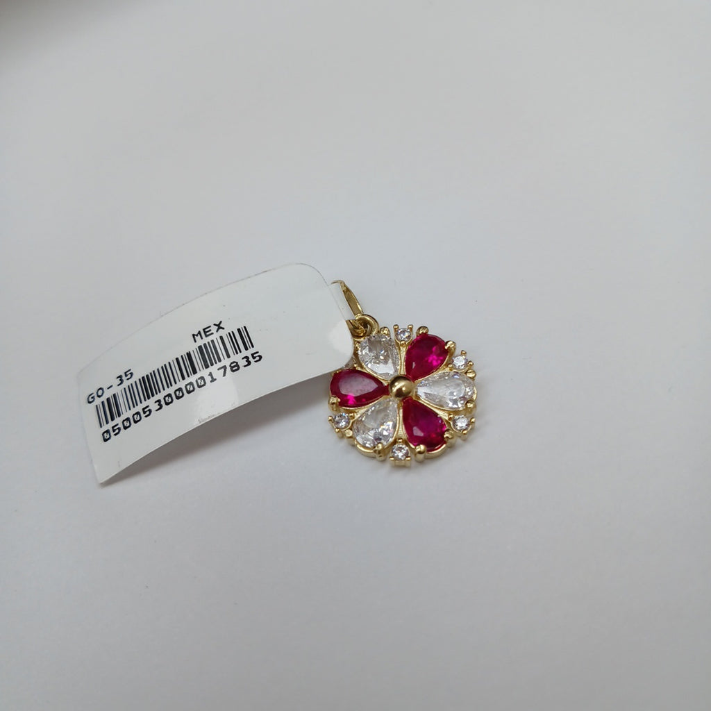 DIJE FLOR CIRCONIAS Y PIEDRAS DE COLOR 14K 2.8 GR (NUEVO)