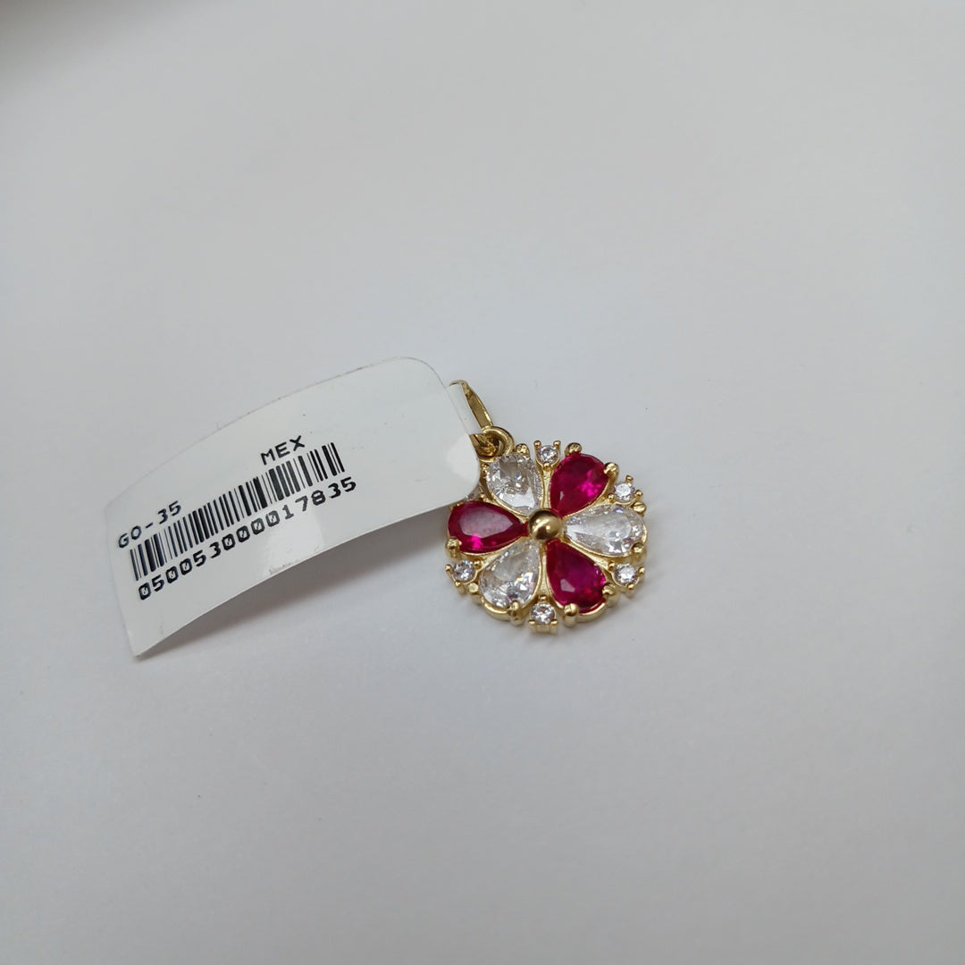 DIJE FLOR CIRCONIAS Y PIEDRAS DE COLOR 14K 2.8 GR (NUEVO)