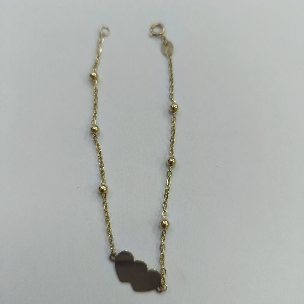 PULSERA TEJIDO ESPECIAL CON DOS CORAZONES 14K 18 CM 1.7 GR (NUEVO)
