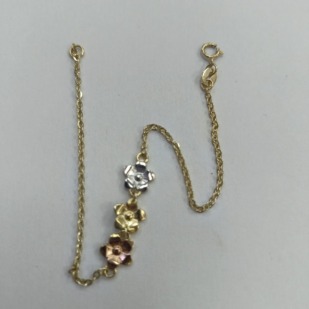PULSERA TEJIDO ESPECIAL FIG FLORES 14K 18 CM 2.1 GR (NUEVO)