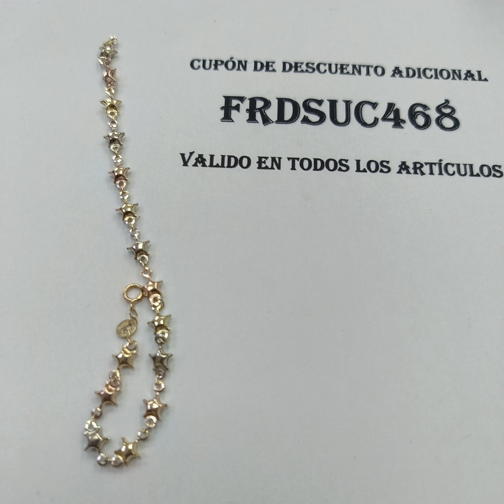 PULSERA TEJIDO ESPECIAL ESTRELLAS COMBINADAS 14K 18 CM 2.3 GR (NUEVO)