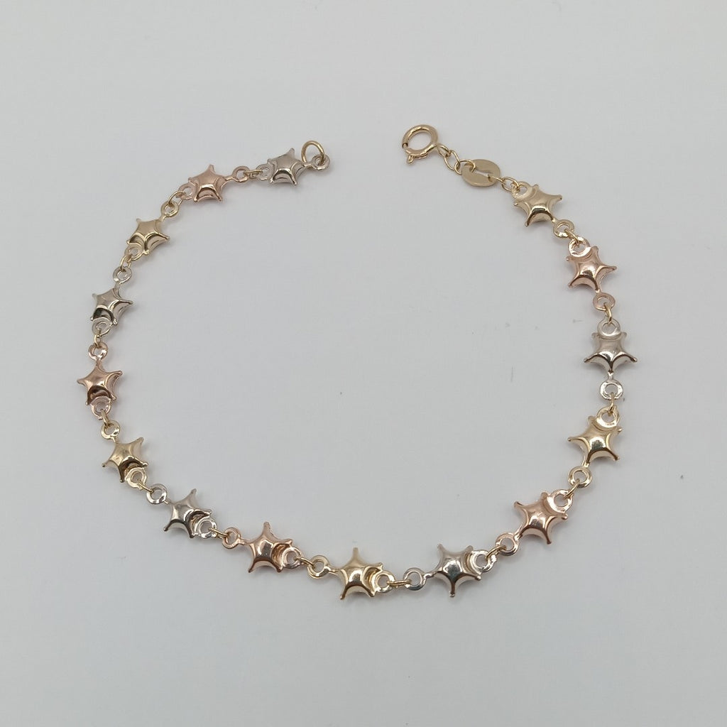 PULSERA TEJIDO ESPECIAL ESTRELLAS COMBINADAS 14K 18 CM 2.3 GR (NUEVO)