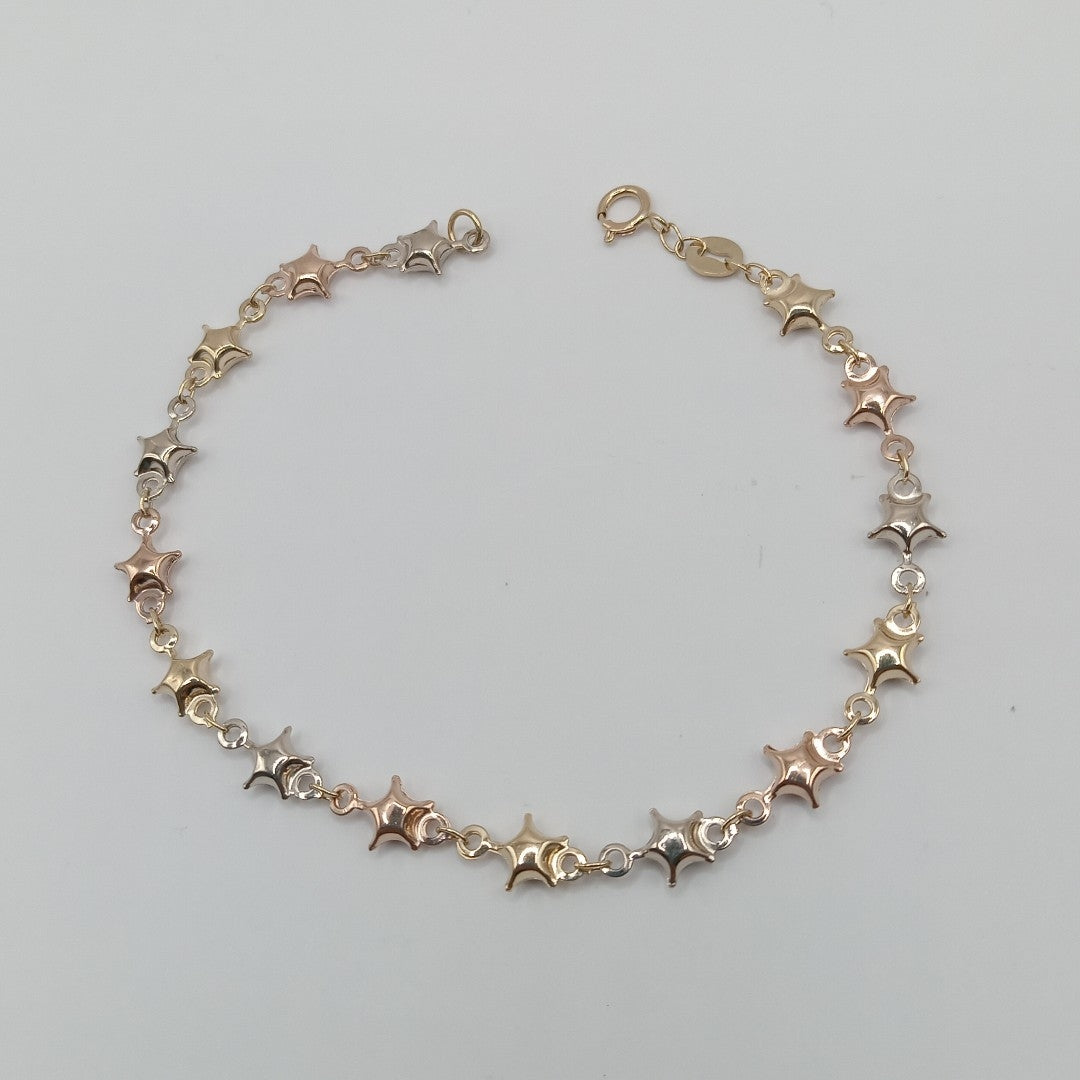 PULSERA TEJIDO ESPECIAL ESTRELLAS COMBINADAS 14K 18 CM 2.3 GR (NUEVO)