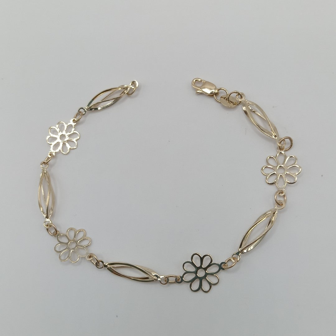 PULSERA ESPECIAL CON FLORES 14K 18 CM 2.7 GR (NUEVO)