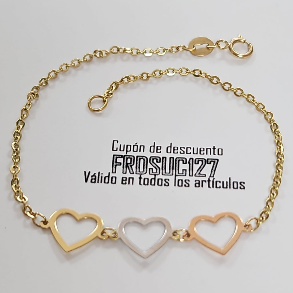 PULSERA ESPECIAL CON CORAZONES 14K 18 CM 1.3 GR (NUEVO)